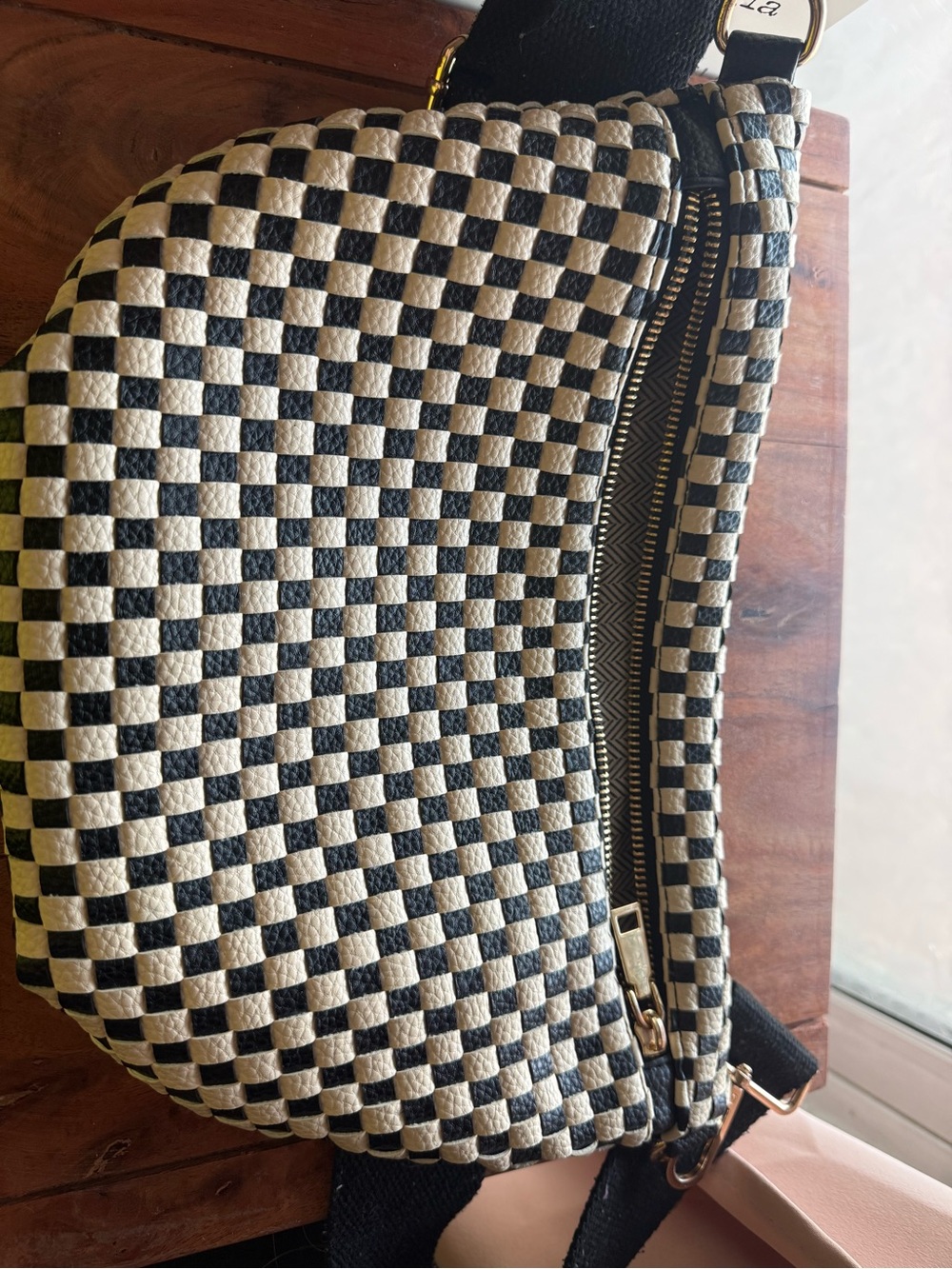 Black and White Checkered Men’s Crossbody Bag